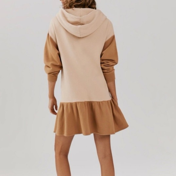 SOMETHING NAVY Hooded Sweatshirt Dress Womens Small Tan Colorblock Long Sleeve - Picture 2 of 15